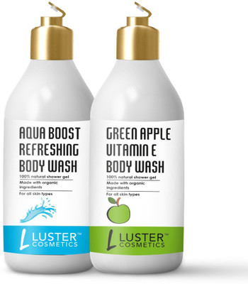 Luster Cosmetics Aqua Boost Refreshing & Green Apple Vitamin E Body Wash I Shower Gel(2 x 300 ml)