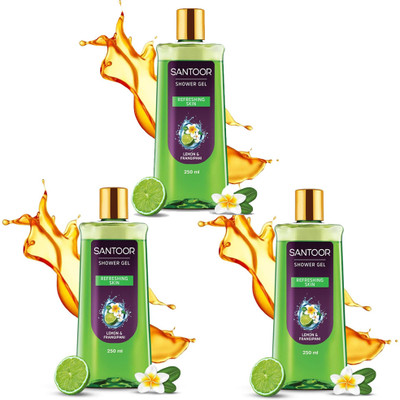 Santoor Refreshing Shower Gel With Natural Lemon & Frangipani Extracts(3 x 250 ml)