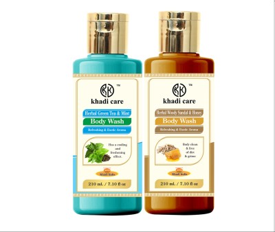 khadi care Herbal Green Tea & Woody Sandal & Honey Bodywash (Pack of 2)(2 x 210 ml)