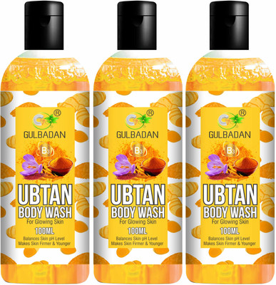 GULBADAN Ubtan Body Wash with Turmeric & Saffron for Glowing Skin - Pack of 3(3 x 100 ml)