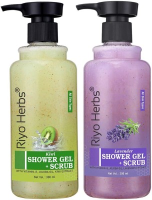 Riyo Herbs Body Wash & Scrub Shower Gel, Pampering Care with Refreshing Scent Pack of 2(2 x 300 ml)