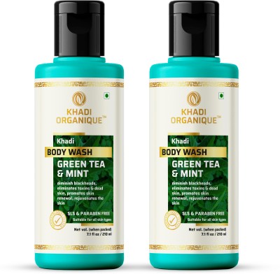 khadi ORGANIQUE GREEN TEA & MINT BODY WASH: (SLS & PARABEN FREE)(2 x 210 ml)