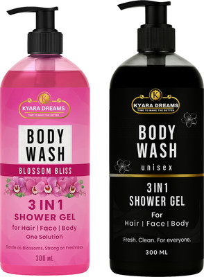 KYARA DREAMS Rose & Unisex Body Wash – Hydrating Cleanser, Refreshing Fragrance, Gentle Care.(2 x 300 ml)