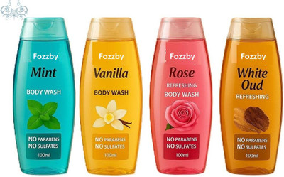 FOZZBY Soothing Quartet: Rose, Vanilla, White Oud & Mint Wash Pack(4 x 25 ml)