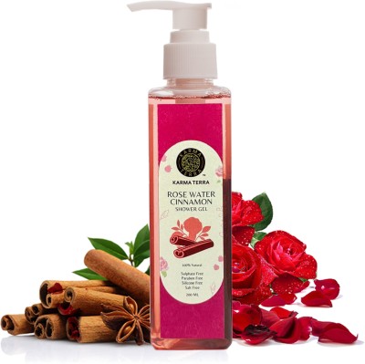 KARMA TERRA Rose Water Cinnamon Shower Gel Body Wash with Oil Clear Formula(200 ml)