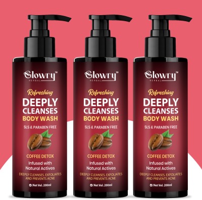 Glowry Herbal Refreshing Body Wash With Coffee Detox For Tan Removal Deep Cleansing,Shower Gel(3 x 200 ml)