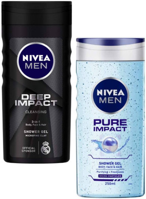 NIVEA Deep Impact & Pure Impact shower Gel 250ml Set of 2(2 x 250 ml)