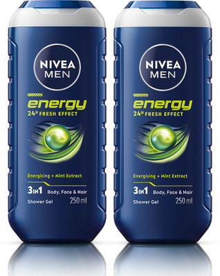 NIVEA Body Wash Combo, Energy Shower Gel, Mint Extract for Body, Face & Hair(2 x 250 ml)