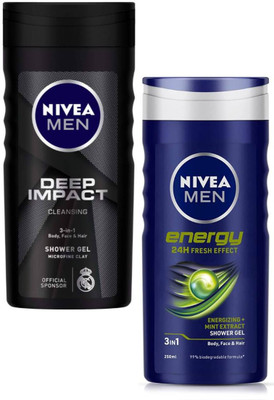 NIVEA Deep Impact Men Shower Gel 250ml & Energy Men Shower Gel 250ml (Set of 2)(2 x 250 ml)