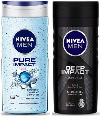 NIVEA Men Pure Impact With Deep Impact Shower Gel (2X250ml)(2 x 250 ml)
