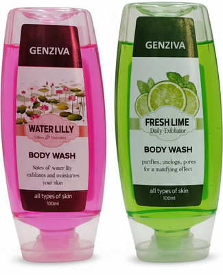 Genziva Water Lilly & Fresh Lime Body Wash - Pack of 2(2 x 100 ml)