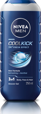 Nivea Men Body Wash, Cool Kick with Refreshing Icy Menthol, Shower Gel for Body, Face & Hair(250 ml)