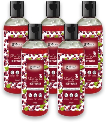 Globus Naturals Red Wine Refreshing Body Wash Enriched with Peach and Almond, Set of 5(5 x 100 ml)