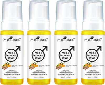 PARK DANIEL Men's Intimate Wash Maintain Ph Balance with Haldi Chandan Pack of 4 of 150ML(4 x 150 ml)