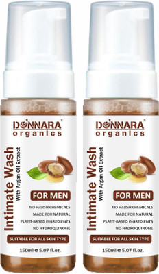 DONNARA organics Men's Intimate Wash with Argan Oil Extract Hygiene Care Pack of 2 of 150ML(2 x 150 ml)