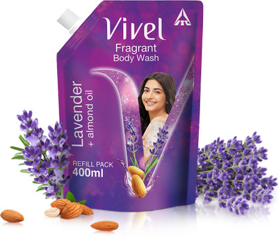 Vivel Fragrant Body Wash Lavender & Almond Oil Shower Gel, Supersaver Refill Pouch(400 ml)