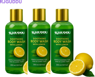 RJGUDDU Lemon Moisturizing Body Wash 200ML - Pack of 3 for All Skin Types(3 x 200 ml)