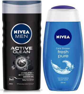 NIVEA Active Clean & Fresh Pure Soft 250ml Shower gel Set of 2(2 x 250 ml)