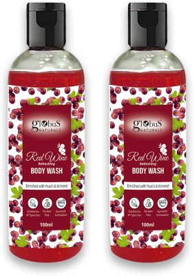 Globus Naturals Red Wine Refreshing Body Wash Enriched with Peach and Almond, Set of 2(2 x 100 ml)