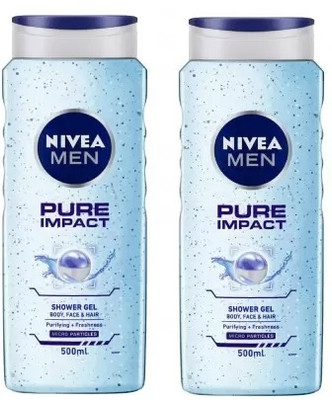 NIVEA Men Pure Impact Shower Gel Micro Particles 500ml Pack of 2(2 x 500 ml)
