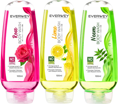 Everwey Daily Refreshing Rose, Lime & Neem Body Wash Pack Of 3(3 x 100 ml)