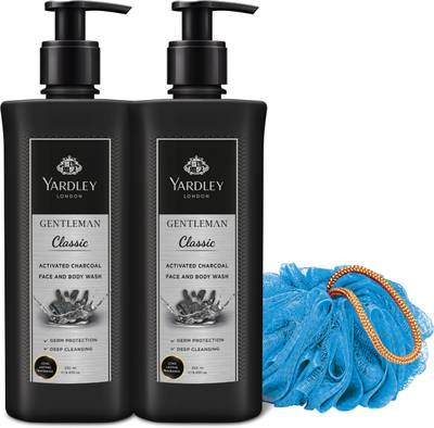 Yardley London Gentleman Classic, Face and Body wash for Men, Shower Gel with Loofah