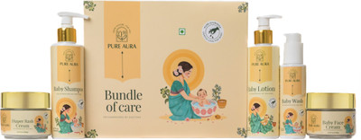 Pure Aura Newborn Baby Care Kit | Lotion, Shampoo, Wash, Face Cream & Diaper Rash Cream(5 x 140 ml)