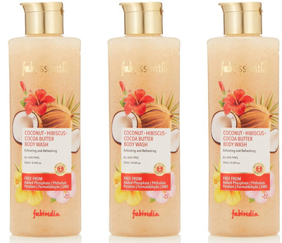 fabessentials Coconut Hibiscus Cocoa Butter Exfoliating Body Wash - 250 ml x Pack of 3(3 x 166.67 ml)