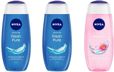 NIVEA 2 Fresh Pure 125ml & 1 Waterlily 125ml Shower gel Set of 3(3 x 125 ml)