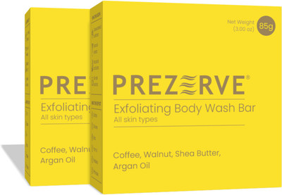 PREZERVE Body Wash Bar with Coffee & Walnut Extract | Natural Body Scrub(2 x 85 g)