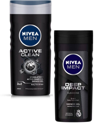 NIVEA Active Clean & Deep Impact shower Gel 250ml Set of 2(2 x 250 ml)