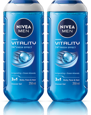 NIVEA Body Wash Combo, Vitality Shower Gel, Ocean Minerals for Body, Face & Hair(2 x 250 ml)