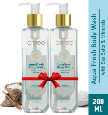 Omeo Aqua Fresh Body Wash,Shower Gel with Sea Salt,Minerals for Feel Freshness(180ml)(2 x 200 ml)