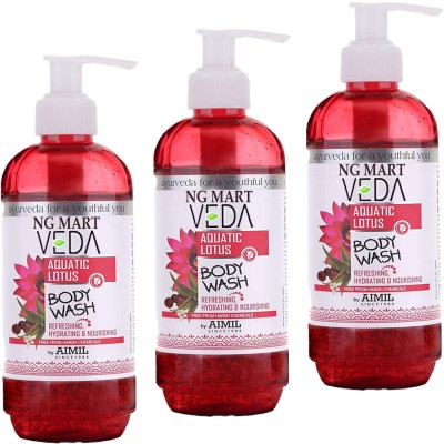 NG MART Veda Aquatic Lotus Body Wash Deep Cleanses & Hydrates Body Pack of 300ml x 3(3 x 300 ml)