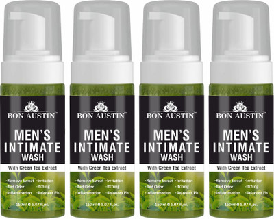 Bon Austin Men's Intimate Wash with Green Tea Keeps Intimate Area Clean Pack of 4 of 150ML(4 x 150 ml)