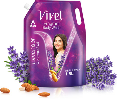 Vivel Fragrant Body Wash Lavender & Almond Oil Shower Gel, Supersaver XL Refill Pouch(1500 ml)