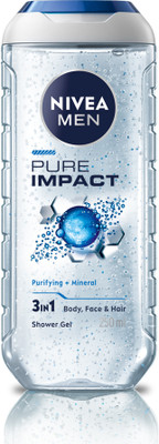 Nivea Men Pure Impact Shower Gel with Purifying Minerals, 3-in-1 for Body, Face & Hair(250 ml)