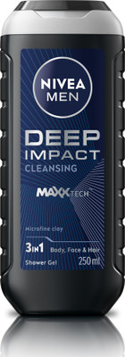 Nivea Men Deep Impact, Body Wash for Body, Face & Hair, with Microfine Clay for Men(250 ml)