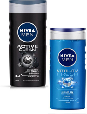 NIVEA Active Clean & Vitality shower Gel 250ml Set of 2(2 x 250 ml)
