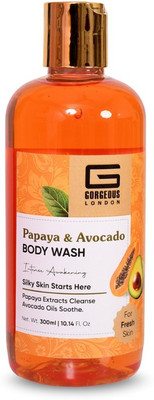 GgorgeousLondon Papaya & Avocado Body Wash – Soap-Free, Hydrating, Smooth & Glowing Skin(300 ml)
