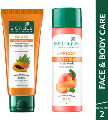 BIOTIQUE Papaya Tan Removal Face Scrub & Apricot Refreshing Body Wash(2 x 100 g)