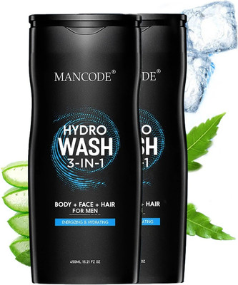 MANCODE Hydro Wash 3-in-1 Body Wash| Face Wash|Hair Shampoo, 450ml each, PACK OF 2(2 x 450 ml)
