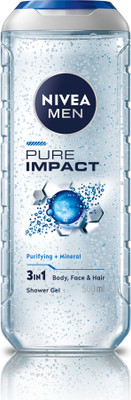 Nivea Men Pure Impact Body Wash with Purifying Micro Particles, Body, Face & Hair For Men(500 ml)
