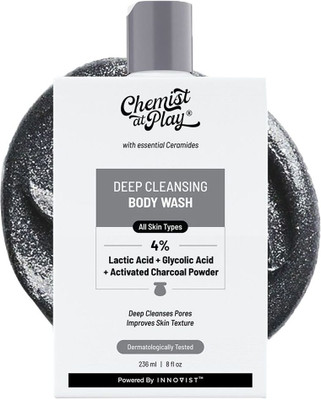 Chemist at Play Deep Cleansing Body Wash with Charcoal, Lactic Acid | Removes Dirt, Exfoliation(236 ml)