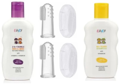 Geggsa Baby 2in1 Body Wash (200ml) with Shampoo(200ml) and Soft Silicone Toothbrush(4 x 100 ml)