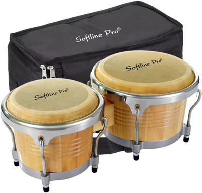 Softline Pro SP BNG NT SP Premium Natural Bongo Drum Set with Padded Bag and Tuning Key Wooden, Stainless Steel Bongo(15.24 cm, 17.78 cm)