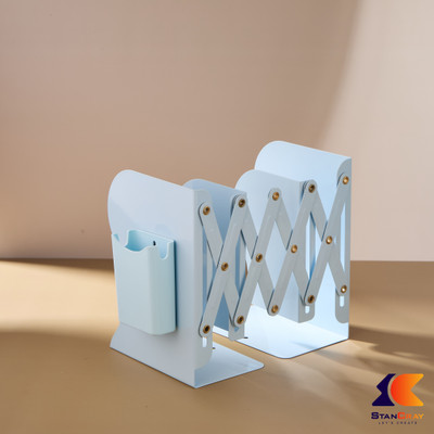 STANCRAY 3 Compartments METAL Metal White book stand and pen stand with expandable sections for books(Blue)