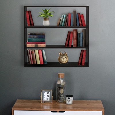 Usha Shriram Wall mounted Kitchen Storage Rack | 4 separate shelves | Easy Install | Black | Engineered Wood Open Book Shelf(Finish Color - Black, DIY(Do-It-Yourself))