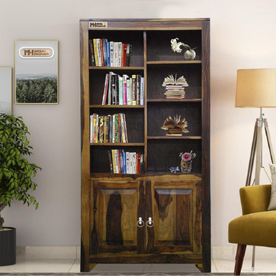 Meera Handicraft Sheesham Wood Solid Wood Semi-Open Book Shelf(Finish Color - Provincial Teak Finish, Pre-assembled)