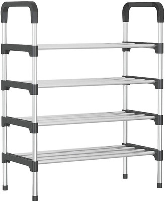 KriShyam 4-Tier Books Multipurpose Storage Rack – Metal Pipe Shelf Organizer Metal Open Book Shelf(Finish Color - Black & Silver, DIY(Do-It-Yourself))